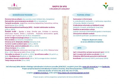 Razpis za vpis 2016/2017